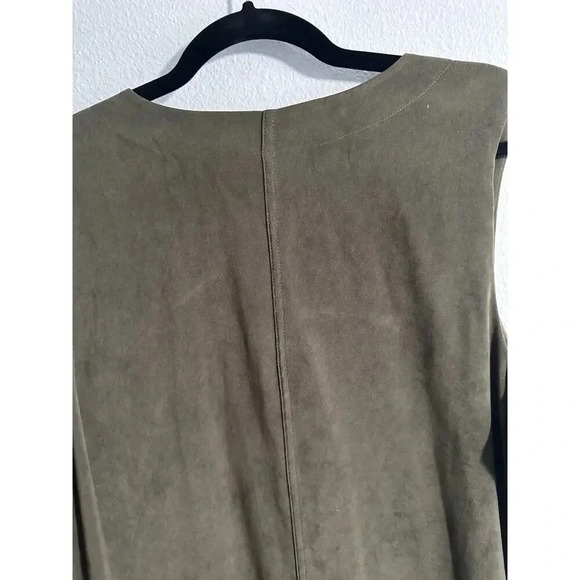 Christopher & Banks Maxi Dress Womens 16 Olive Green Round Neck Button Suede - Picture 9 of 10